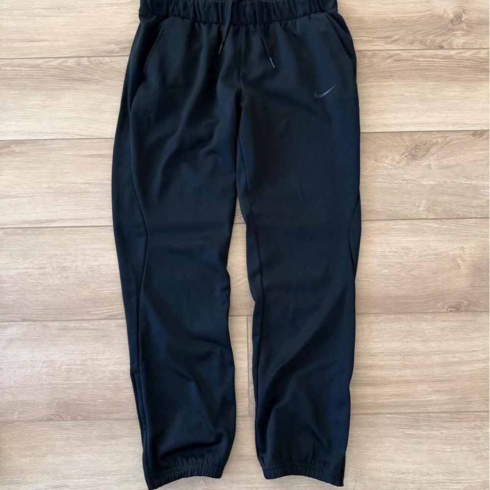 Nike Mens Dri-Fit Black Athletic Workout Sweatpants Gray Graphic Logo Size M